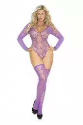 Elegant Moments Sheer Long Sleeve Hexagon Pattern Teddy And Matching Stockings - 1542