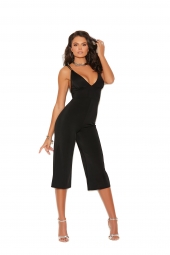 Elegant Moments 77080 Deep V Lycra Jumpsuit With Double Adjustable Straps